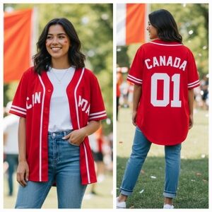 Urban Heritage S Vintage Y2K Patriotic Athletic Sporty Canada Baseball Jersey